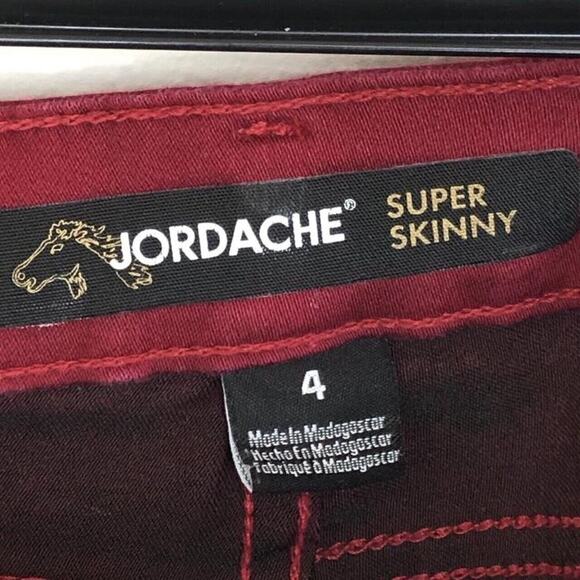 Jordache Size 4 Red Super Skinny Jeans Bold Bright Pockets Colorful Fun Party - Picture 4 of 6